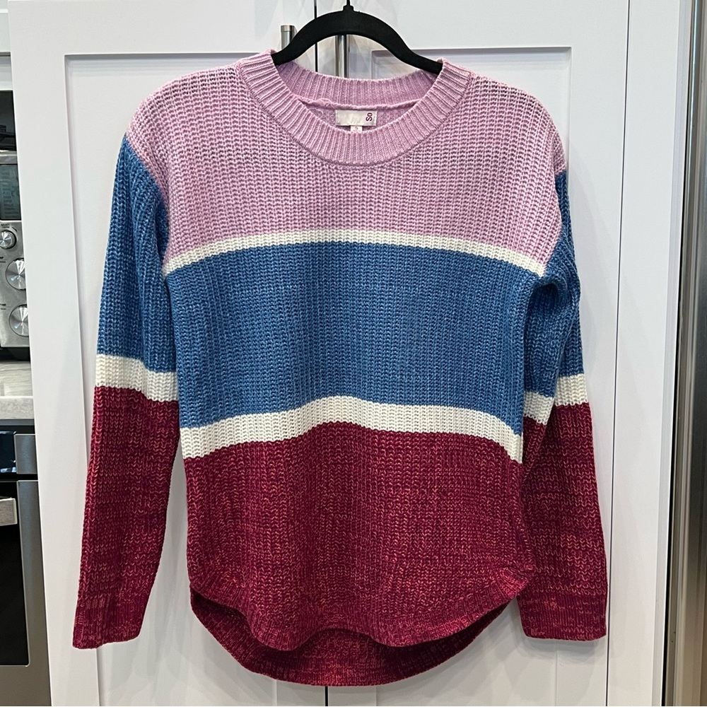 SO Lilac, Blue, Raspberry, White Colorblock Women’s Knit Sweater